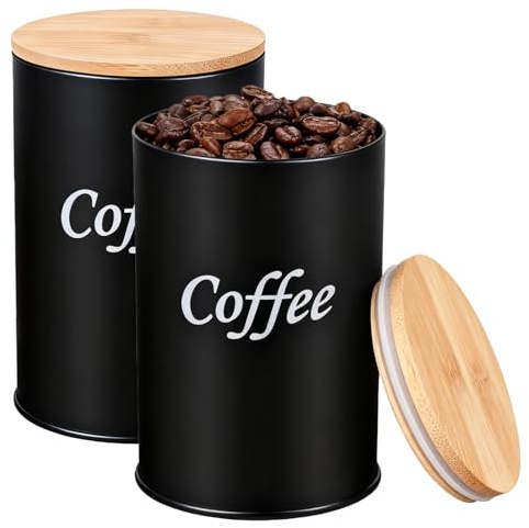 2 Stück Kaffeedose luftdicht, 95 * 140mm Kaffeebohnen Behälter mit Holz Deckel, Rund Kaffeebehälter Vorratsdose, Küchen-Vorratsdosen für Gemahlenen Kaffee Kaffeekapseln Tee Nüsse Aufbewahrung