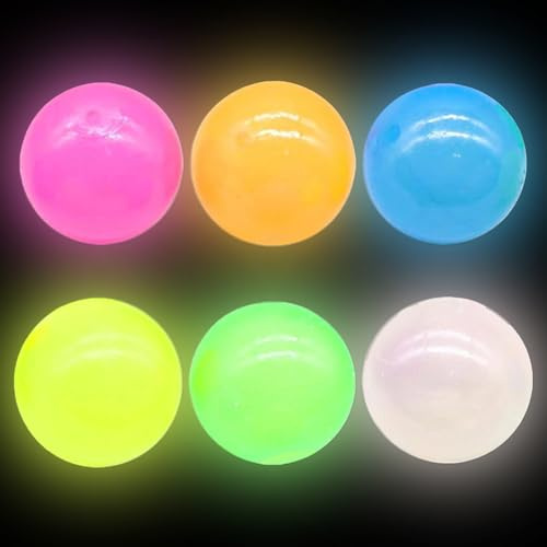 6 Stück Sticky Ball,Leuchtende Klebrige Bälle, Leuchtender Stress-Entspannungsball,Im Dunkeln leuchtender klebriger Ball Zum Werfen An Die Decke, Quetschspielzeug Für Erwachsene