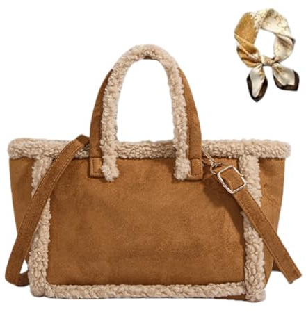 Faux Fur Shoulder Bag for Women, Vintage Large Capacity Plush Crossbody, Fashion Chic Suede Top Handle Handbag Purses