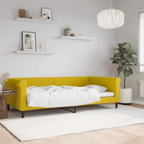 QJBSAVVA Tagesbett 100x200 Samt Gelb 229x110x68 cm Metall-Massivholz Schlafsofa mit Armlehnen platzsparend
