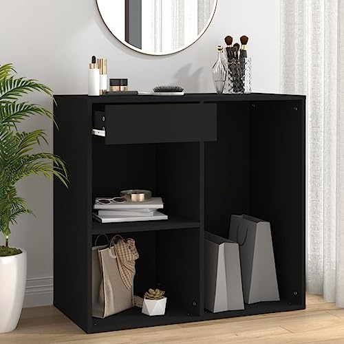 QJBSAVVA Kosmetikschrank Schwarz 80x40x75 cm aus Holzwerkstoff Modernes Design mit Schublade und Ablage für Flur Schlafzimmer Wohnzimmer als Küchenschrank Apothekerschrank Badmöbel