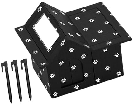 Bassadoro Outdoor Cat House Winter Warm Cat Cave Bed Weatherproof Pet Nest for Garden Outside Barn Community Porch- Paw Pattern