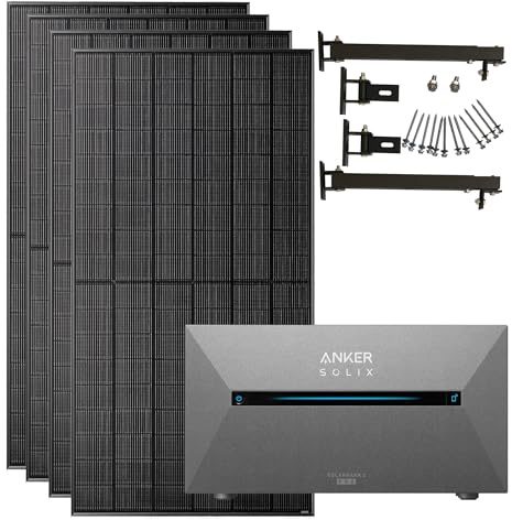 2000W Balkonkraftwerk mit 4×500Wp Solar Modulen bifazial, inkl. Anker Solarbank 2 Pro Speicher(1600Wh), 4 MPPTs(2400W), mit Halterung für Flachdach