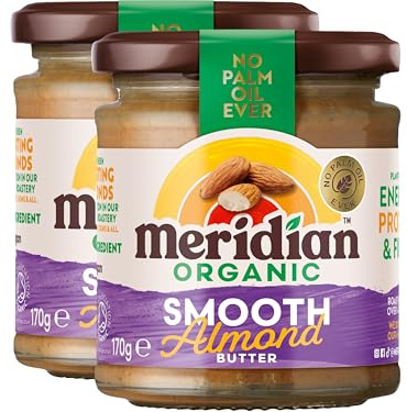 Meridian Organic Smooth Almond Butter 170g – 100% Roasted Organic Almonds, No Added Sugar, Palm Oil Free, Vegan Protein Spread & Healthy Snack, (Pack of 2) from SuperfoodUK