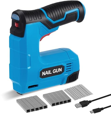 GJCrafts Elektrischer Tacker, 2-in-1-Lithium-Ionen-Electric Stapler, 3,7-V-Elektrotacker Akku mit Heftklammern und Nägeln, USB-Ladegerät, Materialreparaturen, Tischlerei und Heimwerkerarbeiten