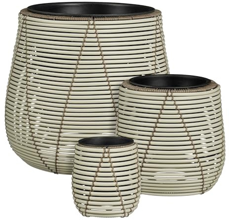 MICA Decorations Cancun Blumentopf – Set von 3 – Pflanzentopf für Blumen und Zimmerpflanzen – Für den Außenbereich – Recycelter Kunststoff – Weiß