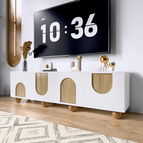 Yihomfy Meuble TV à Quatre Portes, Meuble TV Bas. Design Unique, veinage du Bois Vintage. 175 x 38 x 50 cm