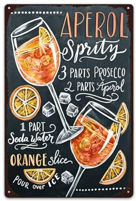 BIVYAX Vintage Aperol Spritz Blechschild, Retro Cocktail Metallschild für Wanddekoration, Ideal für Kneipe, Partykeller, Grillhütte oder als Geschenk zum Geburtstag, Wetterfest und langlebig, 20x30 cm