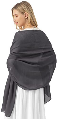 bridesmay Damen Halstuch Sommer Schal Festliche Stola für Abendkleid Hochzeit Chiffon Silk Scarf Grey M