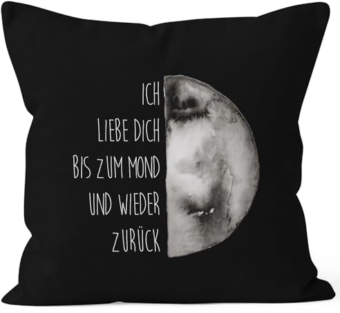 MoonWorks Kissenbezug Geschenk Ich Liebe Dich bis zum Mond und Wieder zurück Liebe Spruch Love Quote Baumwolle Schwarz 40cm x 40cm