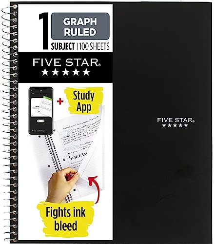 Five Star 73679 Spiralnotizbuch, kariert, 100 Blatt, 27,9 x 21,6 cm, Schwarz