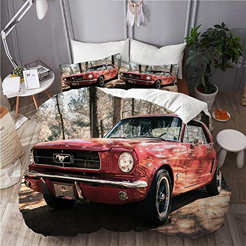 XINGAKA Gedruckt Bettwäsche,Auto Ford Mustang Car Red Sportwagen Hochleistungs Retro Forest Plant Autumn,Mode Polyester 3 teiliges Bettwäscheset Super King-240 * 260cm