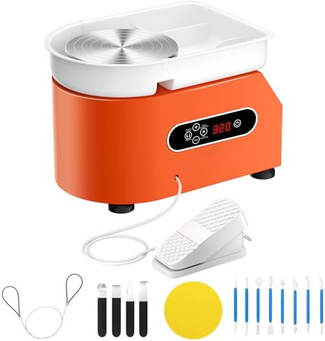 InLoveArts Tornio per Ceramica 350W Ruota per Ceramica elettriche Aggiornata con Display LCD 25 CM Macchina per Argilla Professionale Doppio Controllo Kit Attrezzi da Lavoro Fai-da-Te