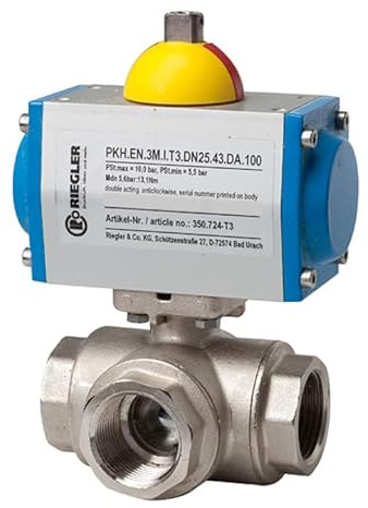 RIEGLER 159744-KHRP12MSANTDT3 Messingkugelhahn, pneumat. Stellantrieb, T-Bohrung, Rp 1/2, 1Stk