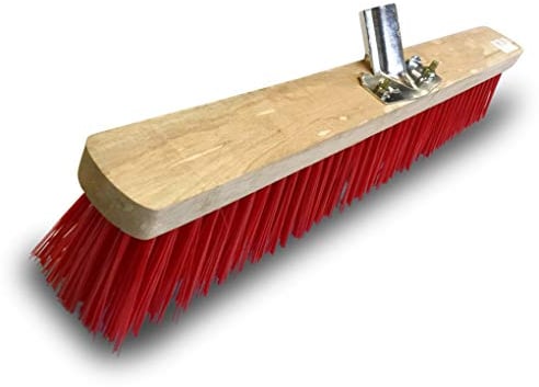 Balai d'atelier Type cantonnier | Piste Extérieur | Longueur 60 cm | Garnissage Brosse PVC Rouge | Semelle Bois | Douille métal boulonnée Ø 28 mm | sans Manche | Kibros 2360B