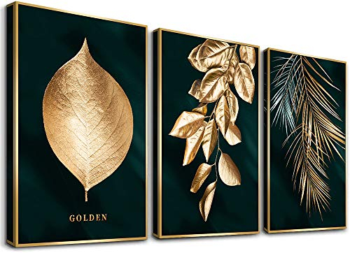 bestpricepictures Bild 120x80 cm gerahmt dunkler Hintergrund und goldene Blätter Bilder auf Leinwand Markenware Kunstdrucke 4414