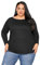 Yours Curve Essential Cotton Soft Stretch Long Sleeve Scoop Neck Tee T-Shirt - Women's - Plus Size Black 22-24