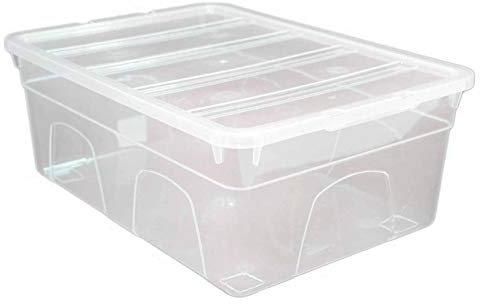 Optimal Products Clear Plastic Storage Box Boxes With Lids UK BRITISH MADE Home Office Stackable Transparent Plastic Boxes, Size 5,11,24,28,35,45 Litre (1 Box, 11 Litre)