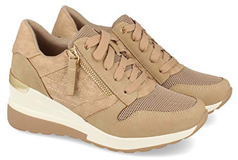 shoes&blues.es 53927-Zapatilla para Mujer, con Cuna, Cremallera de Adorno, y Cierre de Cordones, Primavera Verano 2021. Talla 39 Beige