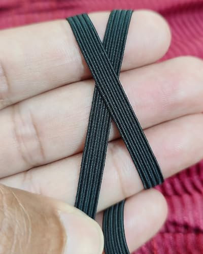 Noshad® Black, 6mm - 1/4 Flat Elastic Band Cord for Sewing, Dressmaking, Haberdashery and Clothing DIY Arts and Crafts Accessory, Material, Supplies (10Meter - 11Yard)