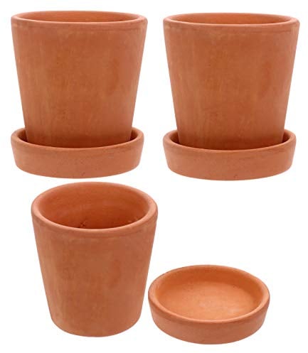 3 Pièces Pot en Terre Cuite en Terre Cuite des Pots en Argile avec Soucoupe Plateau Mini Planteur avec Trou de Drainage Cotta Pots Succulentes Cactus Pot De Pépinière pour La Maison Bureau