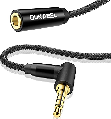 DuKabel Aux Extension 90 Grados Cable de extensión de Auriculares con Conector TRRS de 4 Pines con Enchufe en ángulo Compatible con automóvil, TV, teléfono móvil, Auriculares - Top Series 1.2m