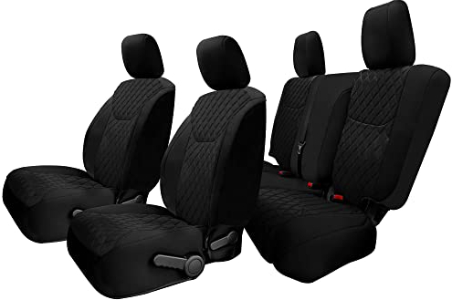 FH Group Passgenaue Autositzbezüge für Jeep Wrangler JK 4DR 2007–2017, 1./2. Reihe, Ultraflex, Neopren, wasserabweisend, komplettes Set, Schwarz