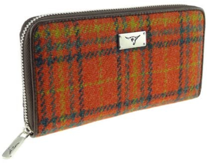 Glen Appin Harris Tweed Große Geldbörse mit Reißverschluss LB2100 Staffa, Col 108 Orange Check, L, Casual