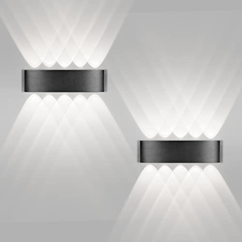 CANMEIJIA Black Wall Lights LED Up and Down Wall Lights 10W 6500K IP65 Waterproof Aluminum Outdoor/Indoor Wall Sconce for Living Room,Bedroom,Stairs,Garden (Black-2 Cold Light)