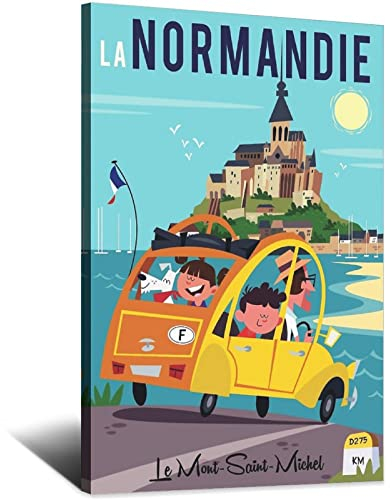 Normandy Mont-Saint-Michel Vintage Reise-Poster Leinwandkunst Wand-Dekor Poster Bild Druck Gemälde Poster Geschenk 60 x 90 cm