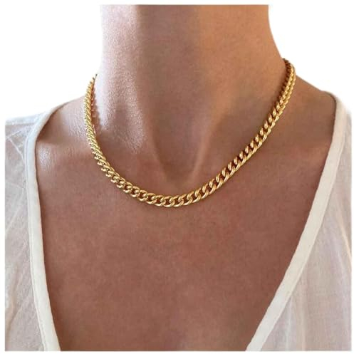 Allereya Punk Cuban Link Chain Choker Halskette Gold Chunky Panzerkette Halskette Vintage Dicker Kragen Halskette 90er Jahre Hip Hop Halskette Kette Schmuck für Frauen und Mädchen