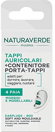 Naturaverde | Pharma - Tappi Auricolari, Tappi Orecchie Antirumore per Dormire, Tappi per Orecchie Antirumore, Tappi Orecchie per Dormire, Tappi Orecchie Piscina, Contenitore Porta-Tappi, 4 Paia
