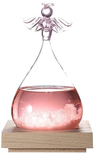 Tiiyee Previsioni del Tempo Bottiglia di Vetro, Storm Glass Home Decor Ornamento a Forma di Angelo Predittore di Gocce d'Acqua Stazione meteorologica Decorazione del Desktop Regalo(Rosa)