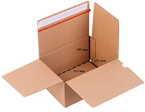 smiley pack 10 Stück Automatikboden Karton 213 x 153 x 109 mm Fix Aufrichtekarton mit Selbstklebeverschluss und Aufreißfaden Versandschachtel Versandkarton Verpackungskarton Versandbox