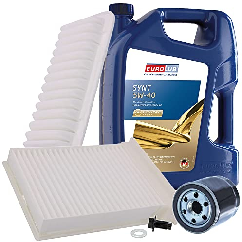 ATEC Germany Inspektionspaket Filterset mit 1x Ölfilter; 1x Luftfilter; 1x Innenraumfilter; 1x Ölablassschraube; 1x Motoröl 5W-40 SYNT SAE 5 l, KOMPATIBEL MIT - CITROËN C1, PEUGEOT 107