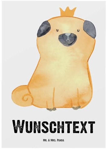 Mr. & Mrs. Panda Personalisierte Postkarte Mops Krone - Personalisierte Geschenke, Grußkarte mit Namen, Hundebesitzer, Vierbeiner, Haustier,