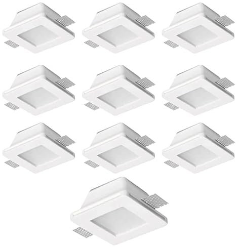 10x Porta Faretto In Gesso GU10 Da Incasso Quadrato + Vetro - Mondo Led