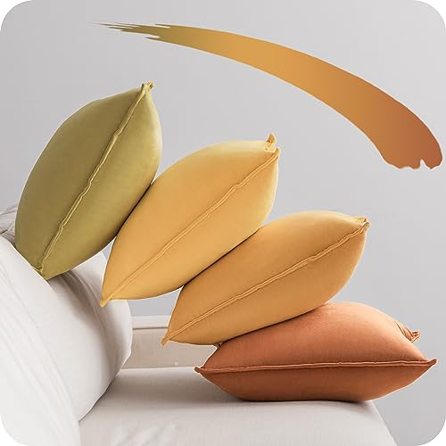 NOSTHEART Kissenbezug 50x50 Gelb Orange 4er Set Samt Kissenbezüge Kissenhülle Farbverlauf Dekorative sofakissen dekokissen Bezug mit Verstecktem Reißverschluss für Sofa Wohnzimmer Büro