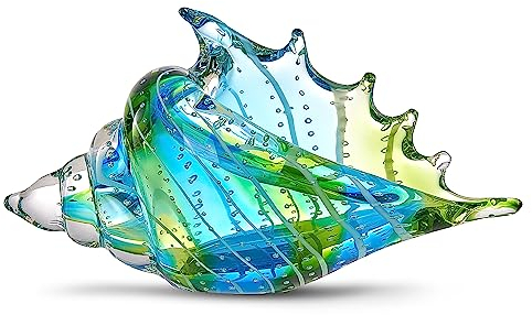 EUSTUMA Hand Blown Glass Conch Figurines Ornament,Sea Animal Ornament for Home Decor,Sea Animals Collection for Birthday Gift,Glass Seashell (Conch 1)