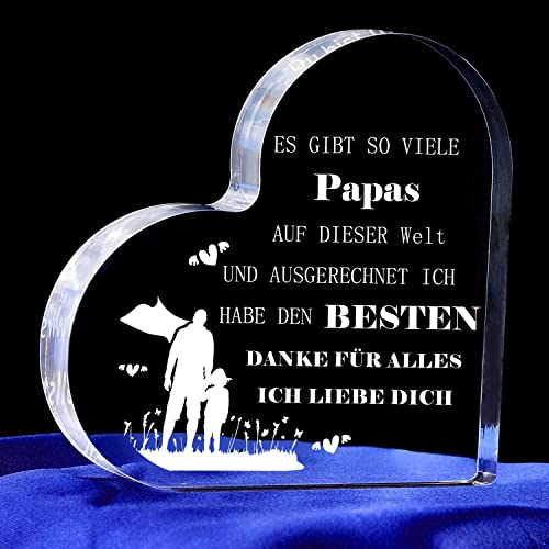 Keismodye Geschenke für Papa, Herzförmiges Acrylschild Geschenkideen für Bester Papa, Vatertagsgeschenk Geburtstagsgeschenk für Vater Papa von Tochter Sohn