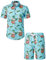 JOGAL Herren Hawaii Hemd Männer Flamingo Kurzarmhemd und Kurze Hose Set Strand Outfit Sommerhemd Für Mann Blau Klein