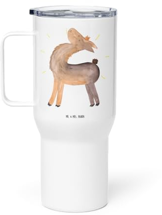 Mr. & Mrs. Panda XXL Thermobecher Lama Stolz - Geschenk, beste Freundin, Kumpel, Hippie, Großer Thermobecher, Jumbo Becher, Alpaka, Reisebecher,