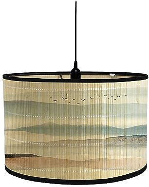 Baoblaze Trommel-Druck-Lampenschirm, Bambus-Lampenschirm, nur Retro-Lichtzubehör, bedruckter Trommel-Lampenschirm, trommelförmige Lampenschirme für, Stil b