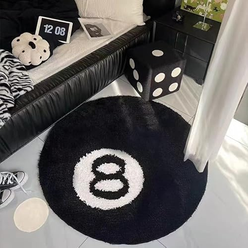 Mikrofaser Runder 8 Ball Teppich - Plüsch und weich, rutschfest 8 Ball Rug Nicht fusselnder, 8ball Rug für Wohnzimmer, Esszimmer, Schlafzimmer, Dekoration, extrem langlebig, modern und stilvoll