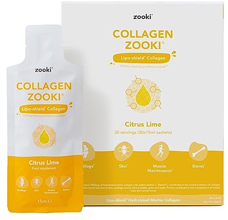 Zooki Marine Collagen Liquid Sachets 5,000mg – Great Taste, Sugar Free – High Strength Marine Collagen Supplements for Women & Men – Skin, Joints & Hair (Citrus Lime Flavour, 30 Servings)