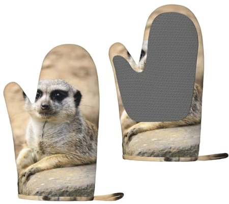 Ofenhandschuhe mit Erdmännchen-Motiv, hitzebeständig, rutschfest, Silikon, Küchenhandschuhe für Küche, Kochen, Backen, Grillen, 1 Paar