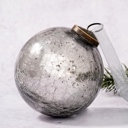 Arthur Cameron Boule de Noël en verre craquelé à suspendre (10,2 cm, argenté)
