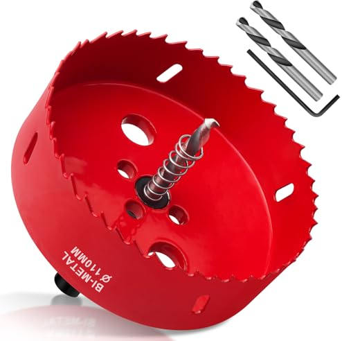 Yeepeo Lochsäge 110mm, Universal HSS M42 Bi-Metall Lochsägen, Lochkreissäge mit Sechskant-Schaft und Bohrer Lochbohrer Set Bohrkrone für Holz, Rigips, Trockenbau, Kunststoffe, 1 Stück Rot