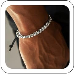 Wendalern Bracciale in Argento a Maglia Cubana - Catena Robusta in Acciaio Inossidabile con Corda di Cera Intrecciata Nera per Donna