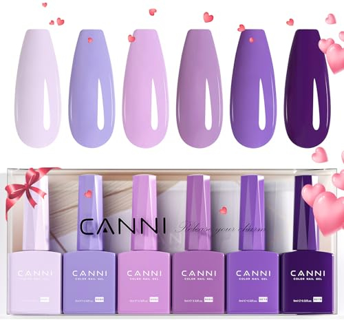 CANNI Esmaltes Semipermanentes de Uñas en Gel 6 Color violeta claro rosa violeta intenso UV Gel Kit Gel Nail Polish Esmalte Uñas Valentín Kit Uñas Semipermanentes Pintauñas Semipermanentes Set